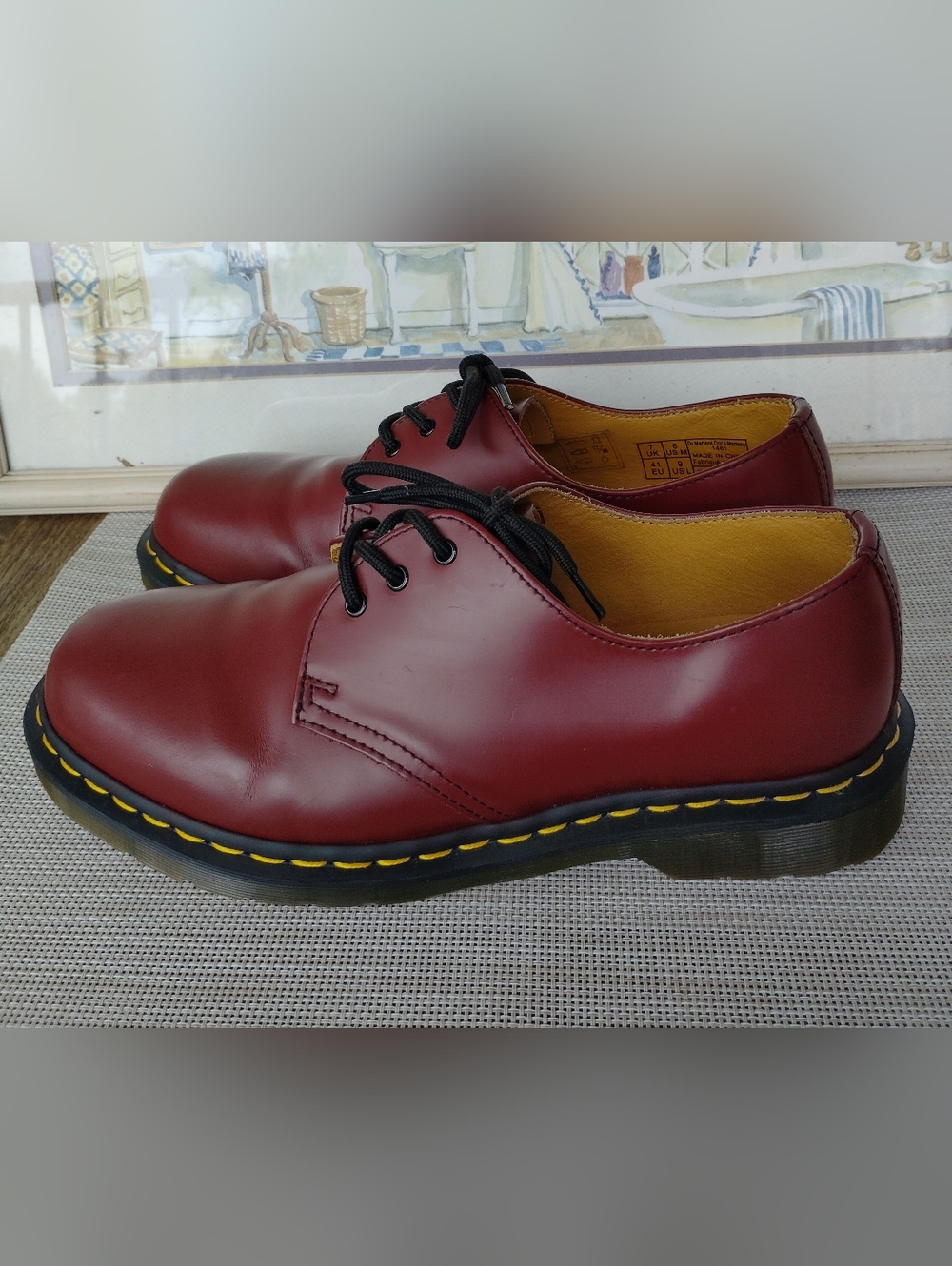 Doc Martens "1461" Cherry Red Smooth Leather Oxford Shoes. Men's Size 8.